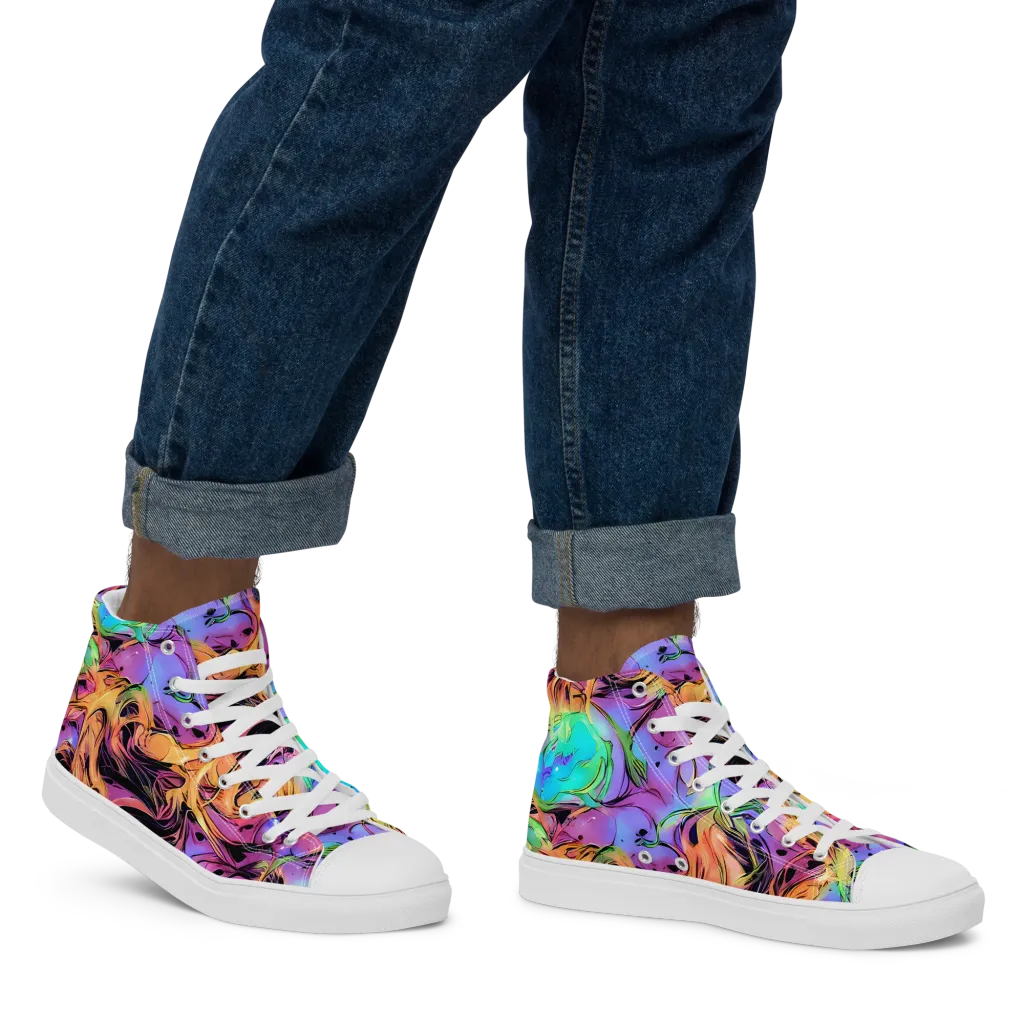 Neon Marigold on Men's High Top Canvas Shoes — Right