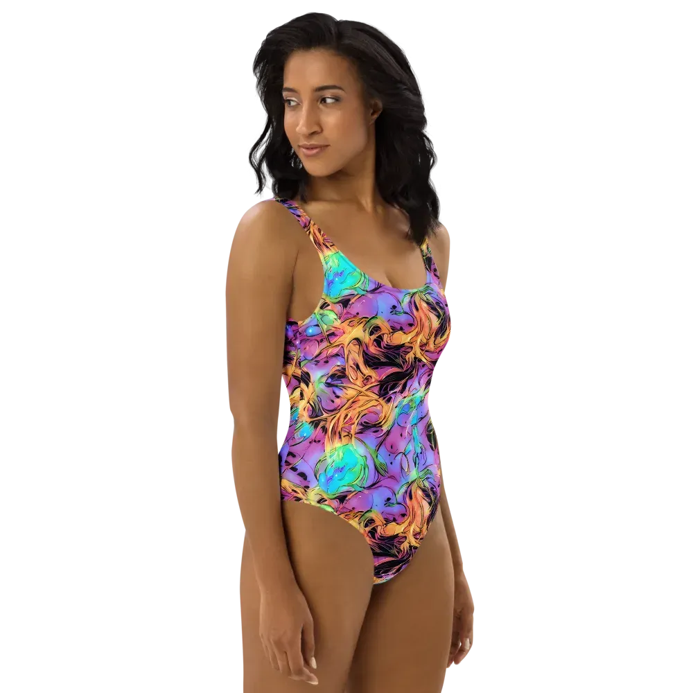 Neon Marigold on One-Piece Swimsuit — Right