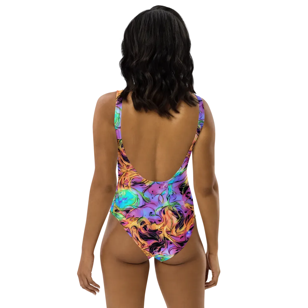 Neon Marigold on One-Piece Swimsuit — Back