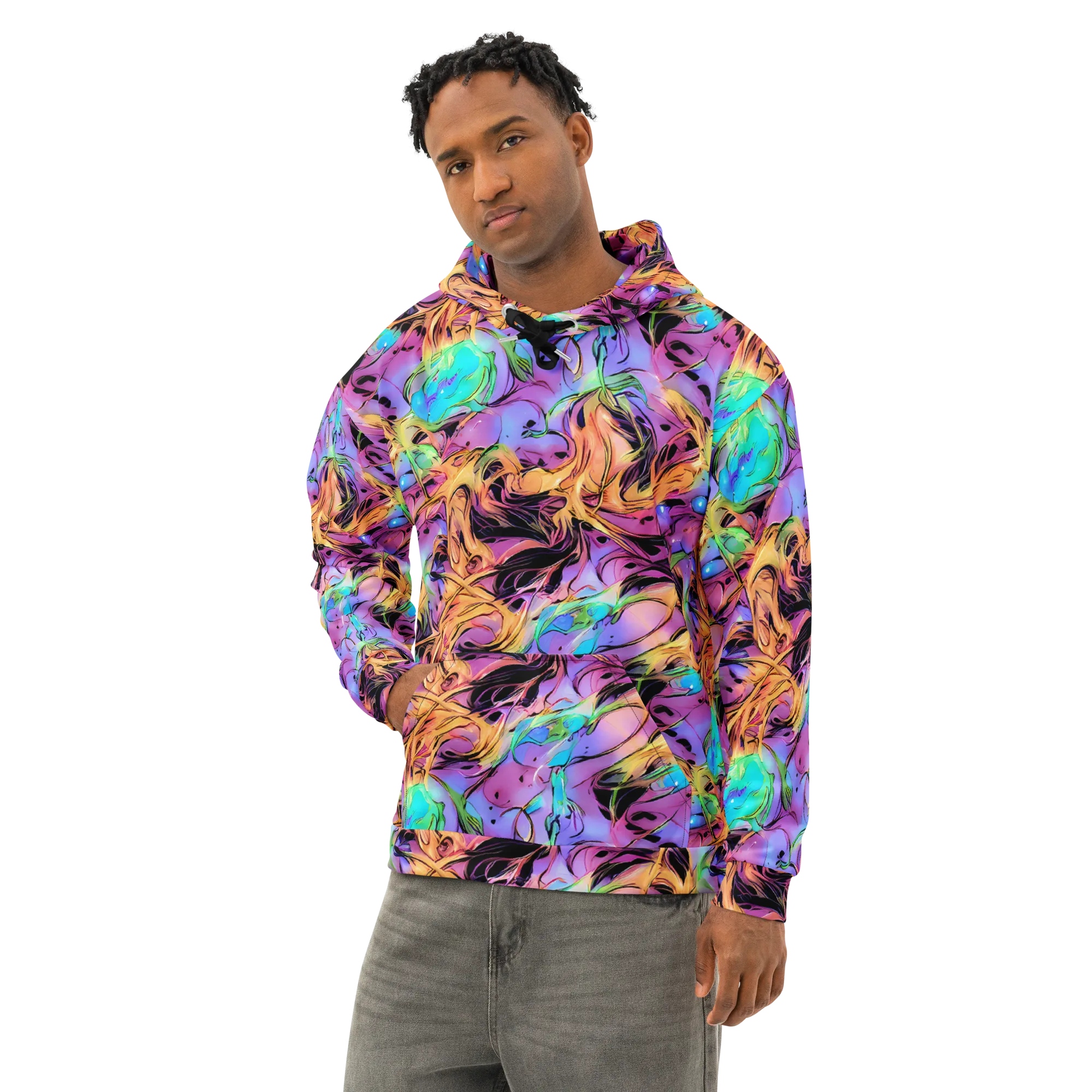 Neon Marigold on Cotton Hoodie — Left Front