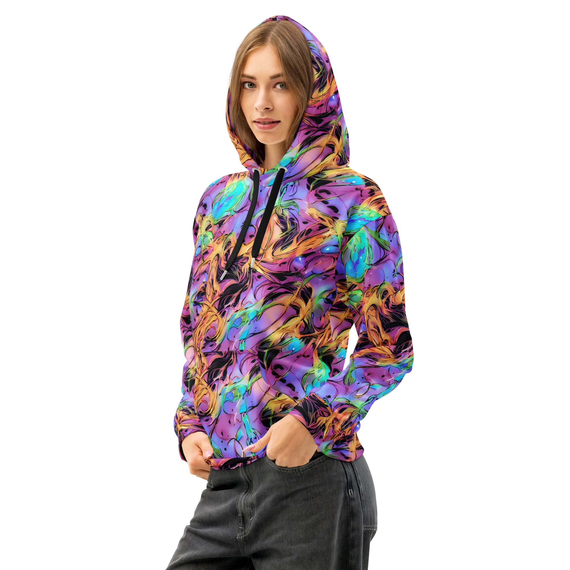 Neon Marigold on Cotton Hoodie — Left Front