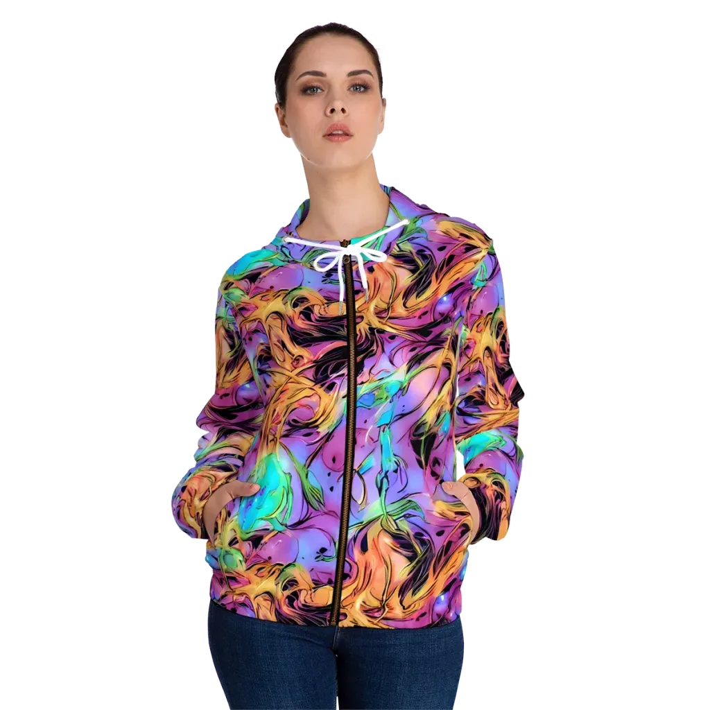 Neon Marigold on Women's Full-Zip Hoodie — Front On Person