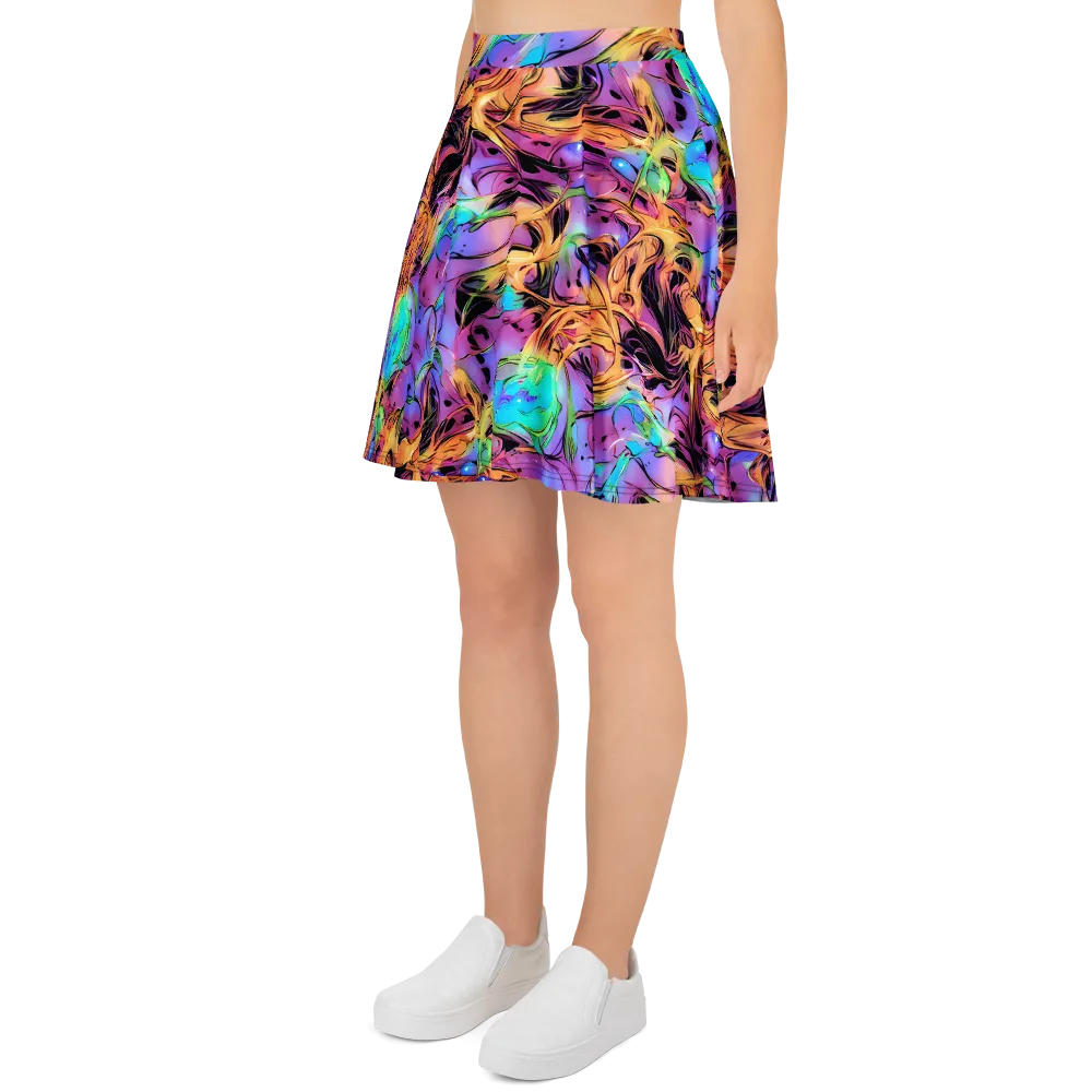 Neon Marigold on Skater Skirt — Left