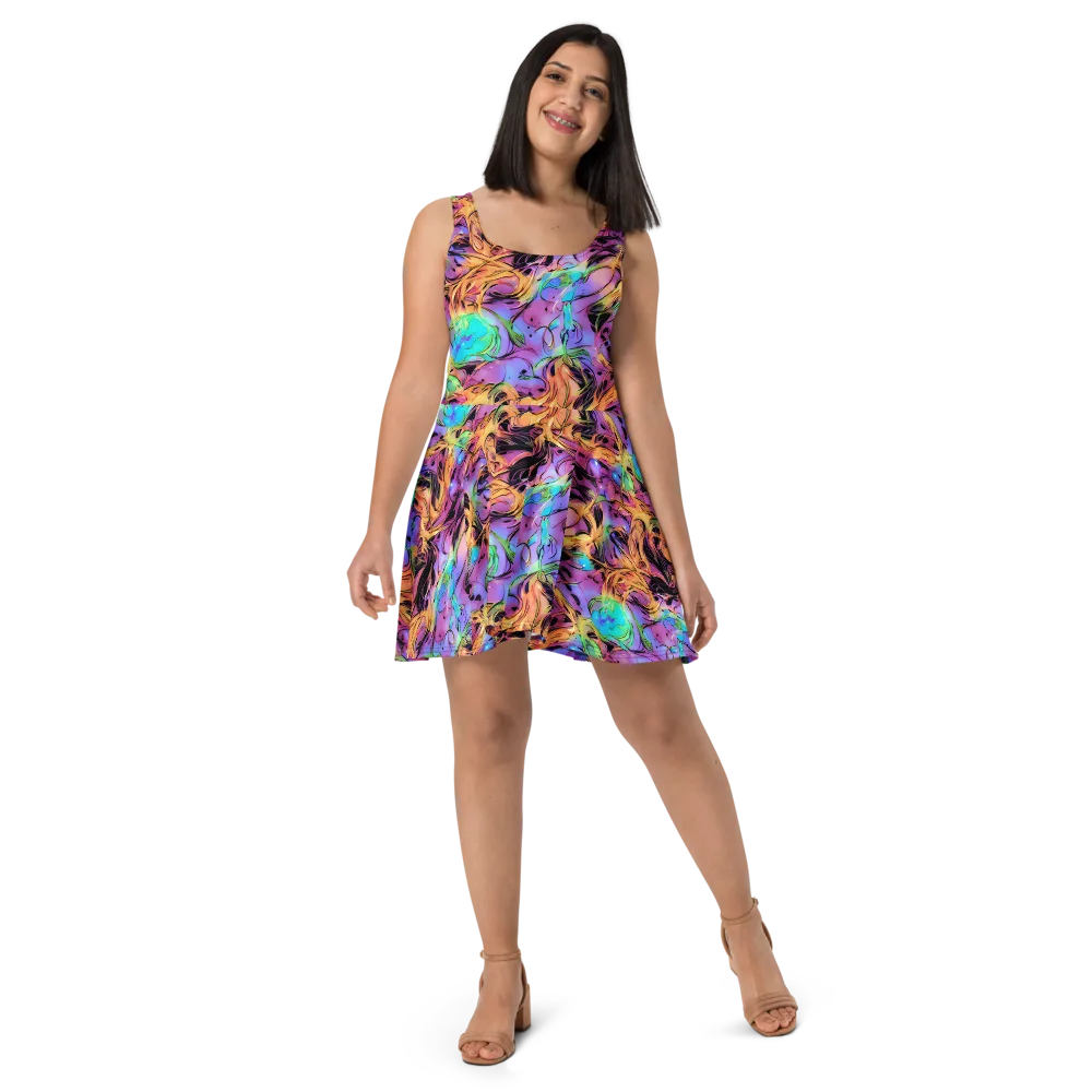 Neon Marigold on Skater Dress — Front