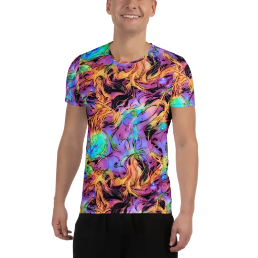 Neon Marigold on a Men's Athletic T-Shirt