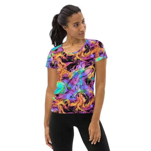 Neon Marigold on a Women's Athletic T-Shirt