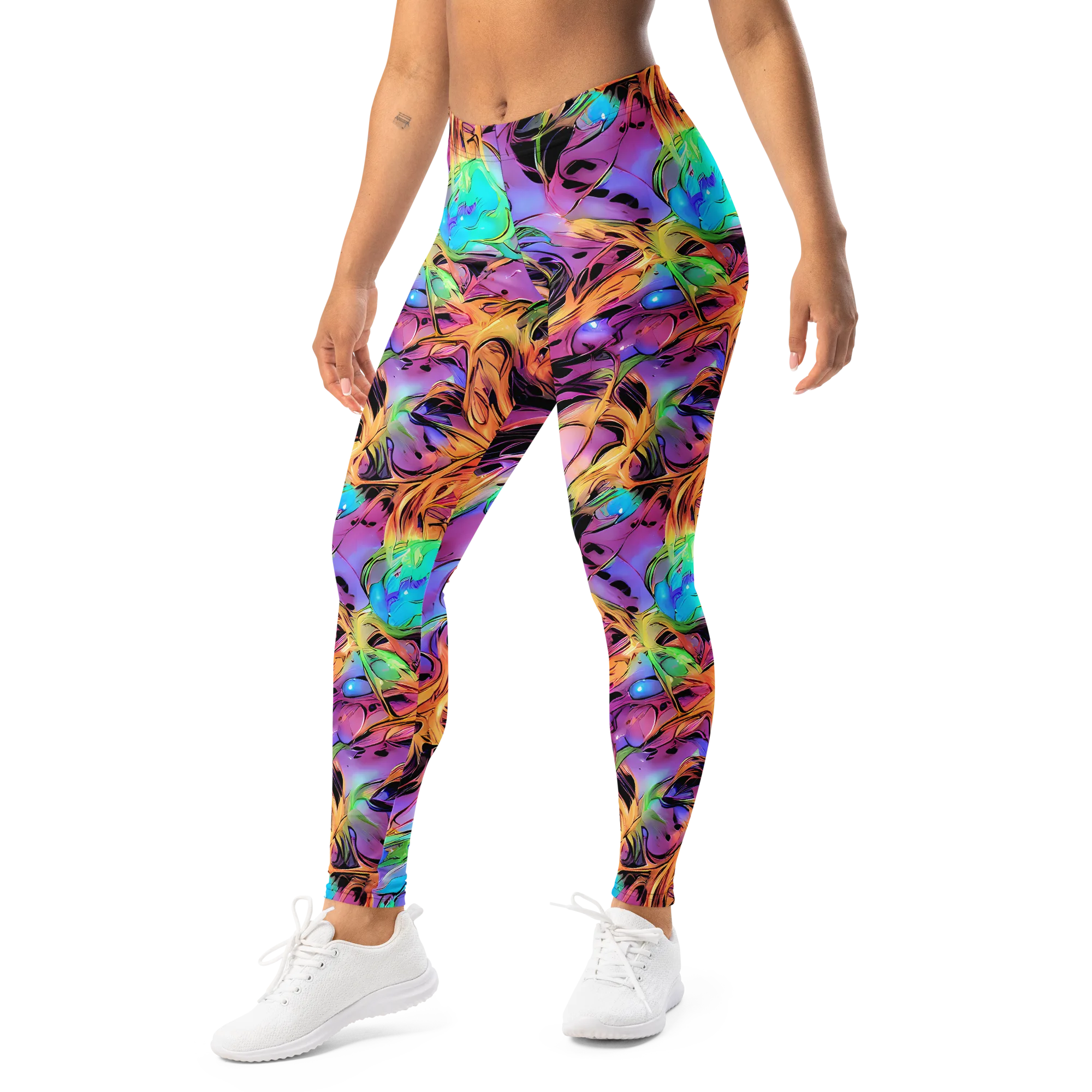 Neon Marigold on Leggings — Left Front