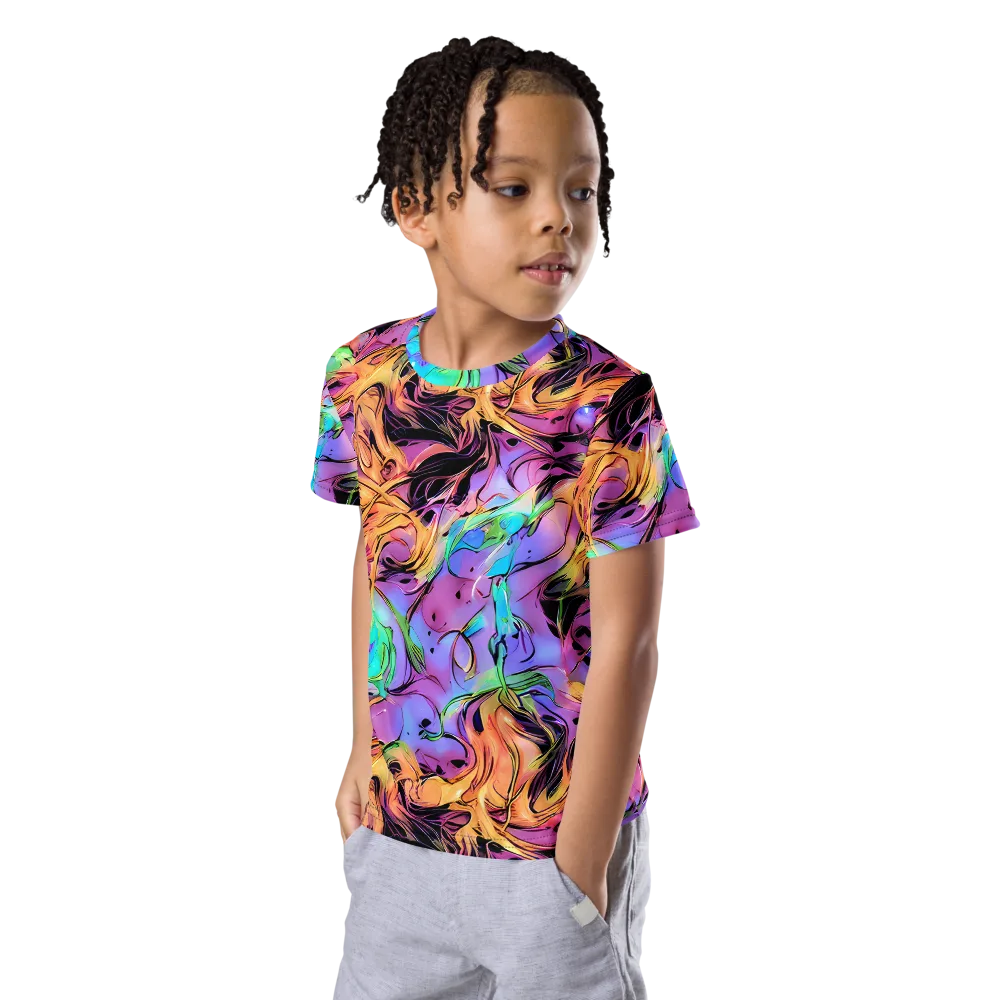 Neon Marigold on Kids Crew Neck T-Shirt — Left Front