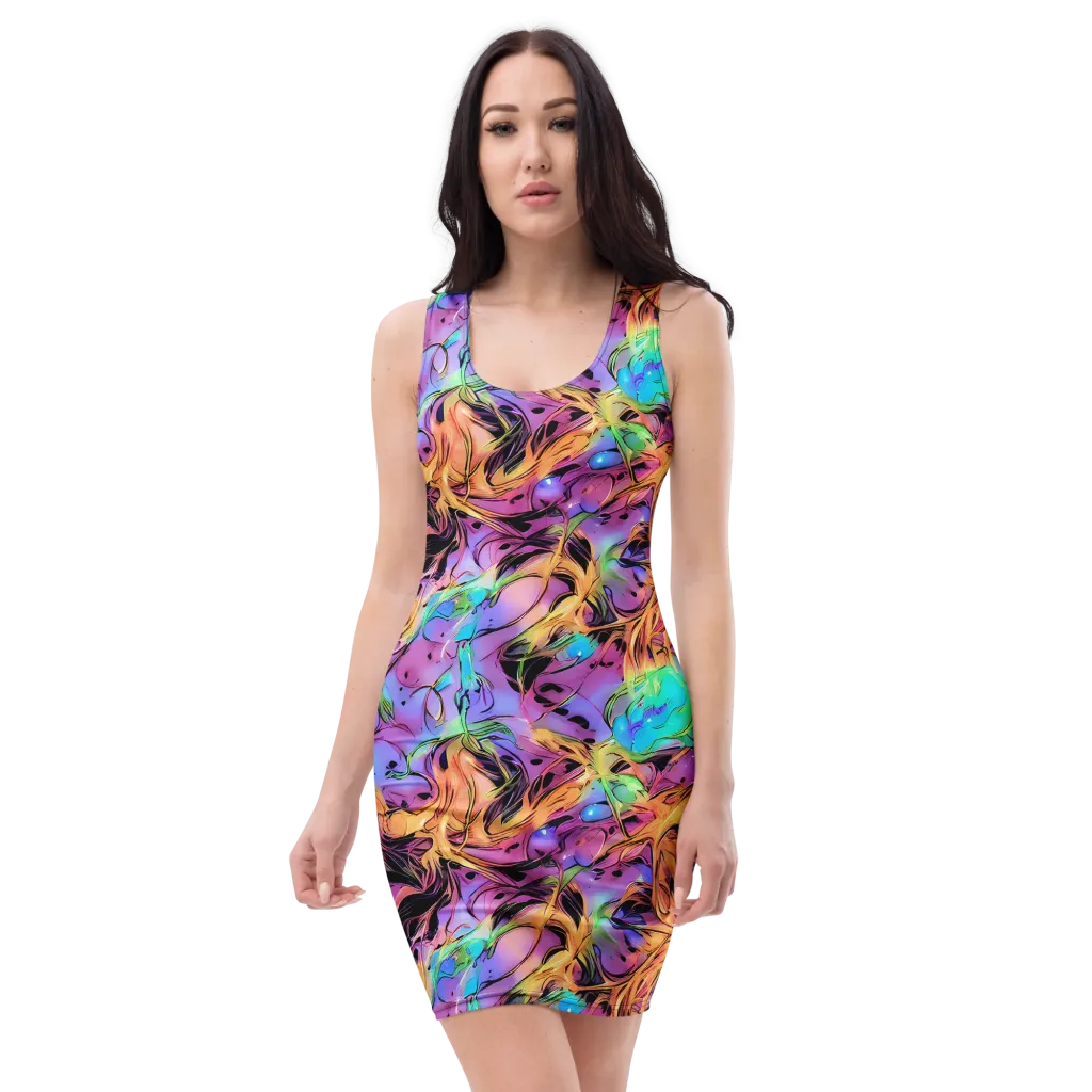 Neon Marigold on Bodycon Dress — Front
