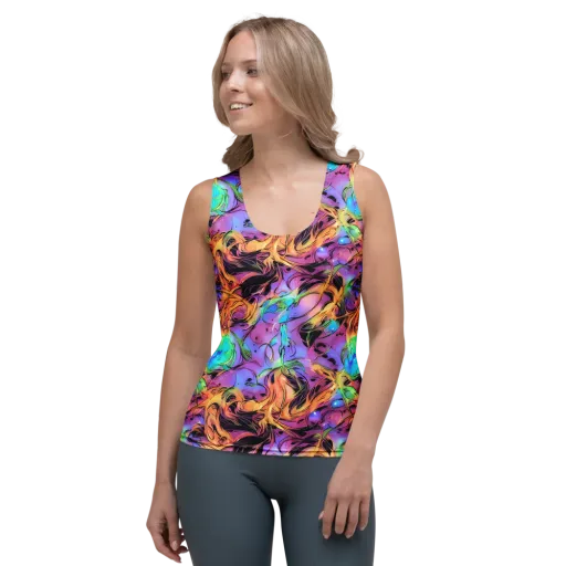 Neon Marigold on a Women's Tank Top