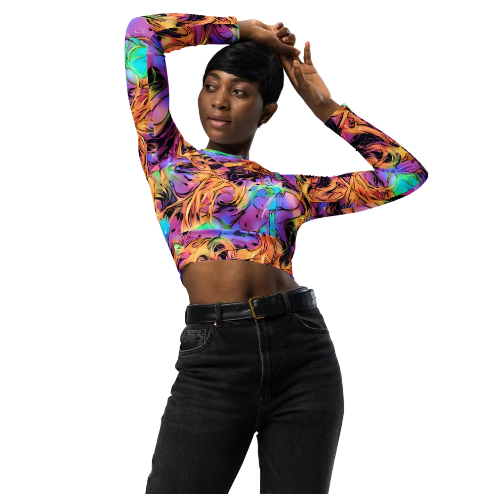 Neon Marigold on Long Sleeve Crop Top — Front