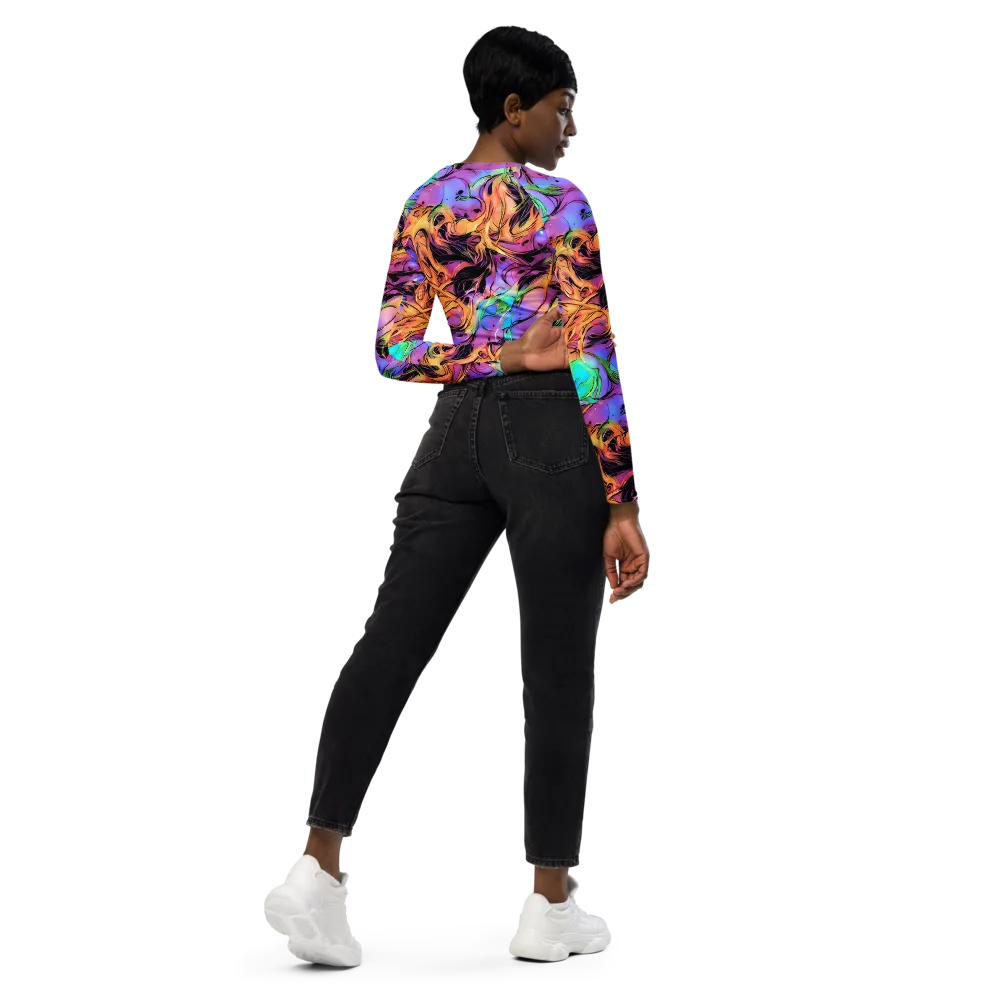 Neon Marigold on Long Sleeve Crop Top — Right Back
