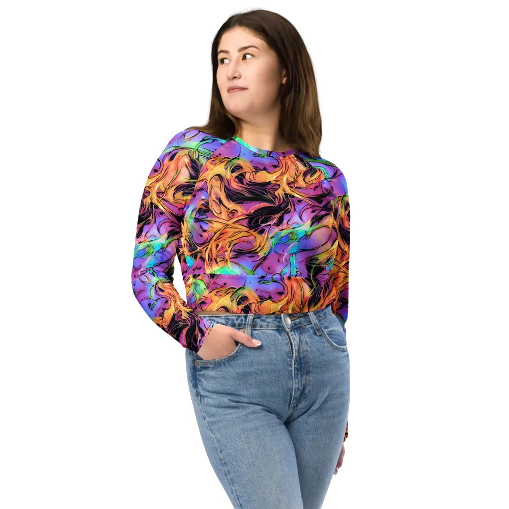 Neon Marigold on Long Sleeve Crop Top — Front
