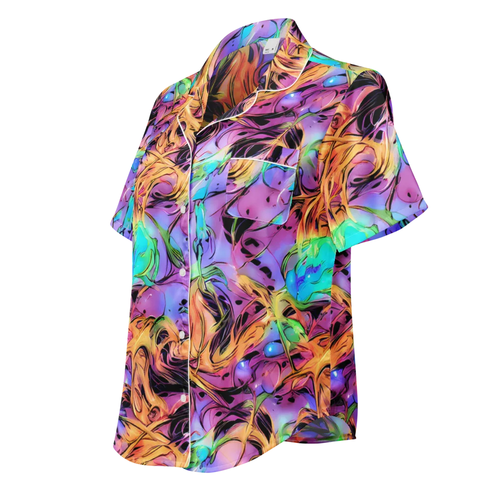 Neon Marigold on Women's Short Sleeve Pajama Top — Left Front