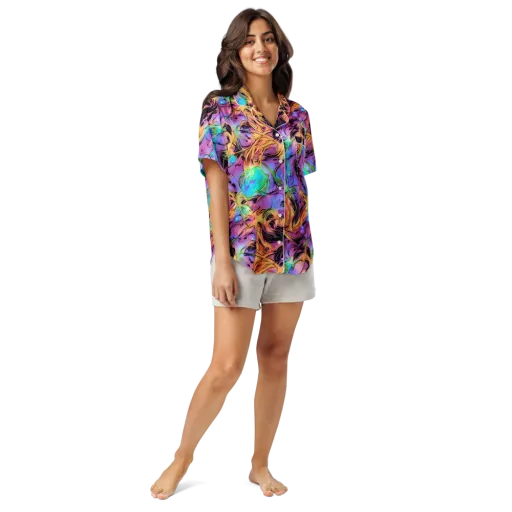 Neon Marigold on a Women's Short Sleeve Pajama Top
