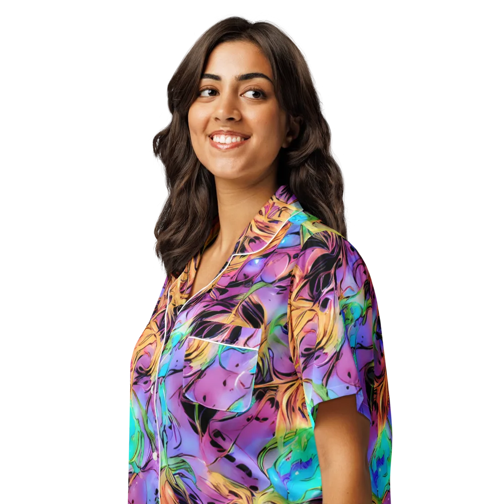 Neon Marigold on Women's Short Sleeve Pajama Top — Left Front