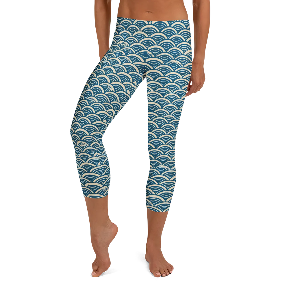 Midnight Wavecrest on Capri Leggings — Front