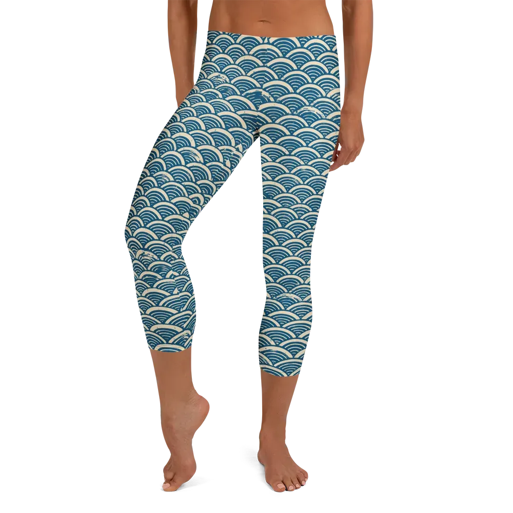 Midnight Wavecrest on Capri Leggings — Front