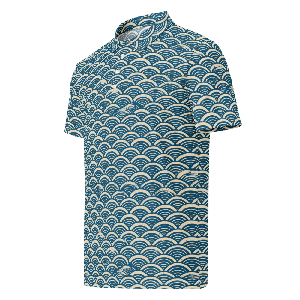 Midnight Wavecrest on Men's Slim Fit Polo Shirt — Left Front