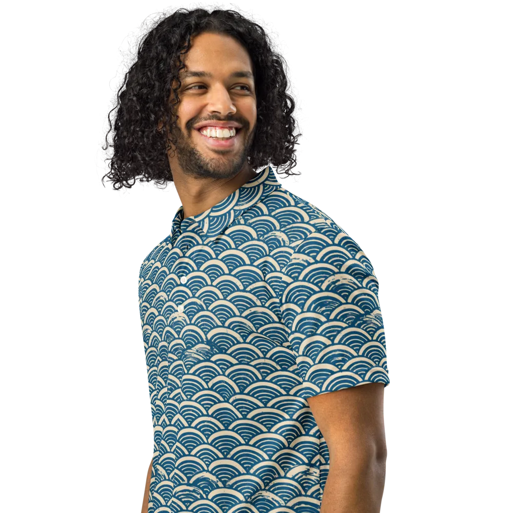 Midnight Wavecrest on Men's Slim Fit Polo Shirt — Left Front