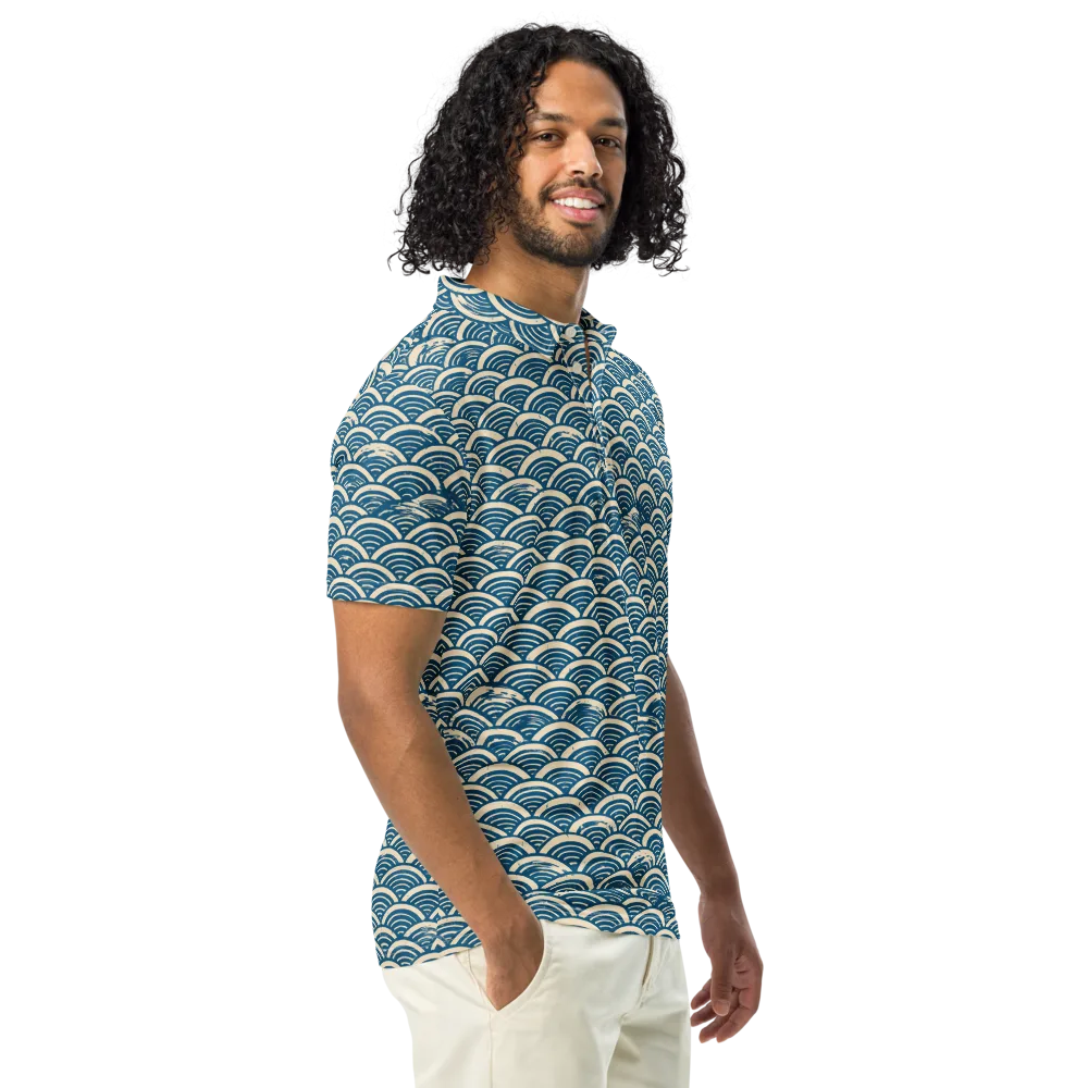 Midnight Wavecrest on Men's Slim Fit Polo Shirt — Right Front