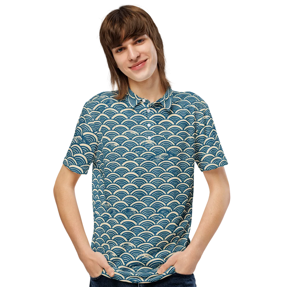 Midnight Wavecrest on Men's Slim Fit Polo Shirt — Front