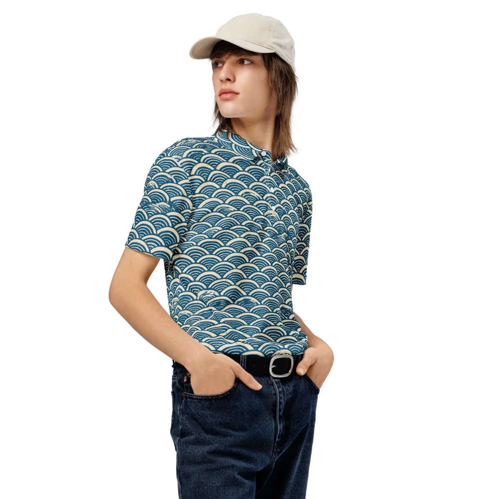 Midnight Wavecrest on Men's Slim Fit Polo Shirt — Right Front