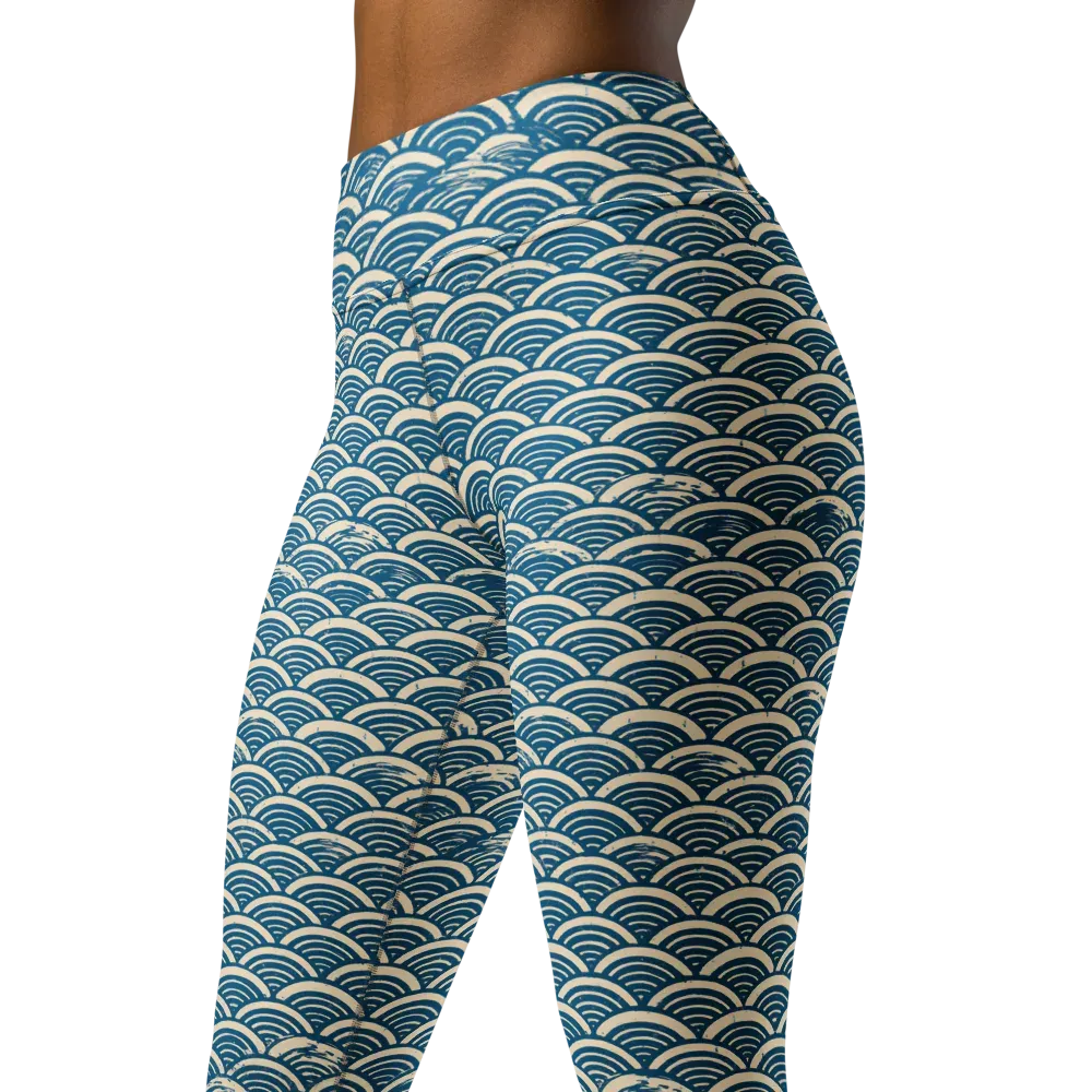 Midnight Wavecrest on Yoga Leggings — Left Front