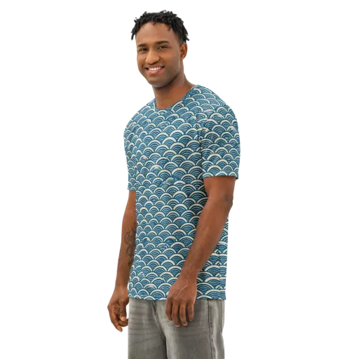 Midnight Wavecrest on a Men's Cotton Crew Neck T-Shirt