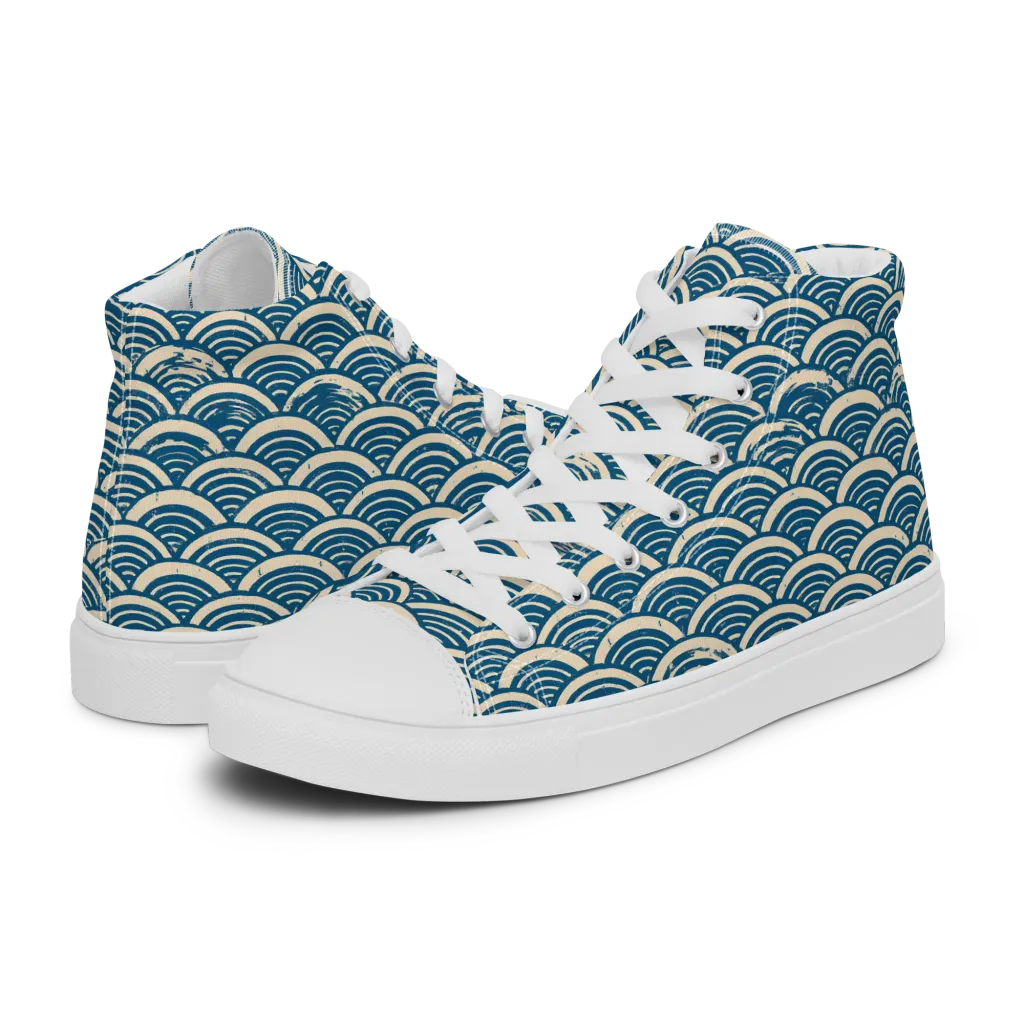 Midnight Wavecrest on Men's High Top Canvas Shoes — Left
