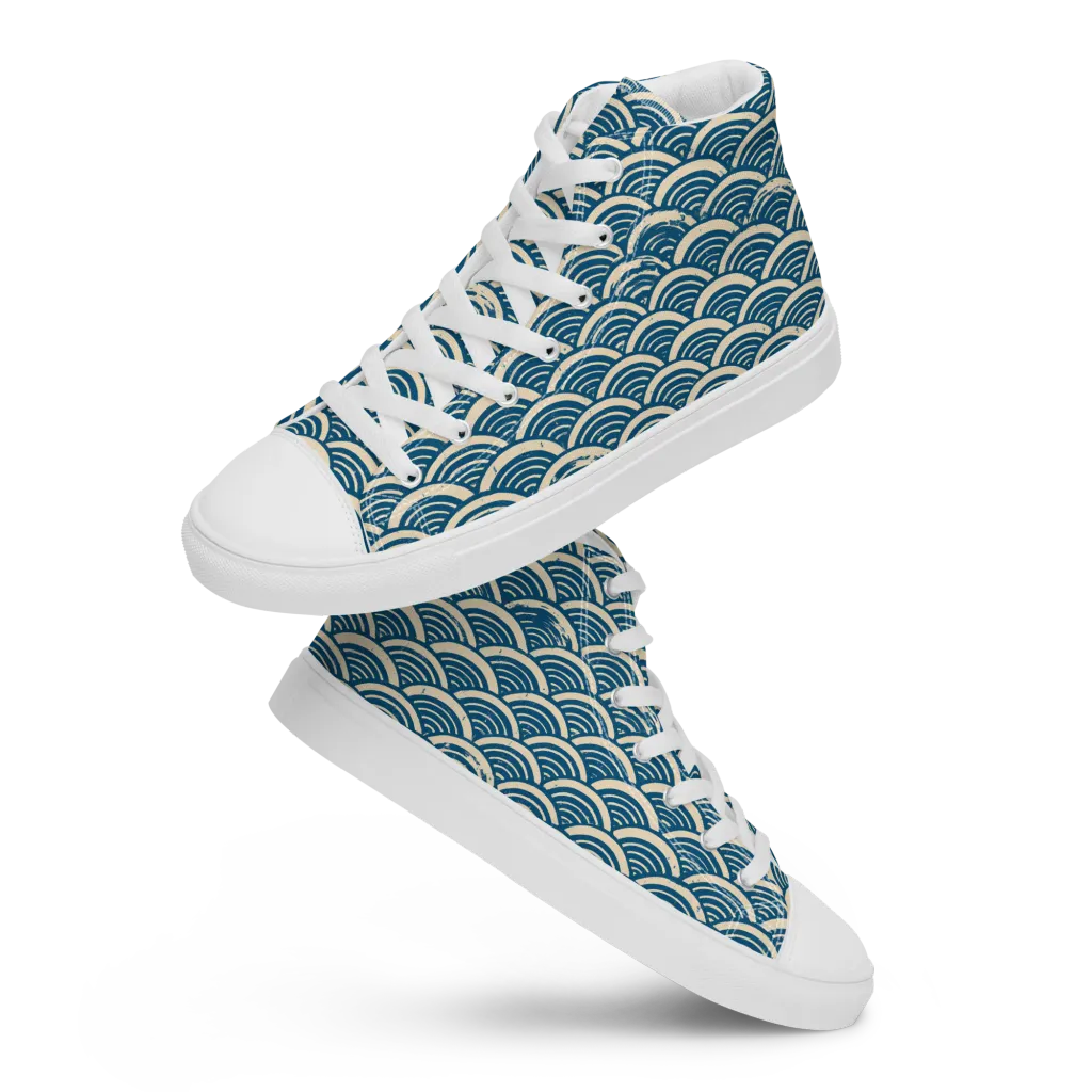 Midnight Wavecrest on Men's High Top Canvas Shoes — Front