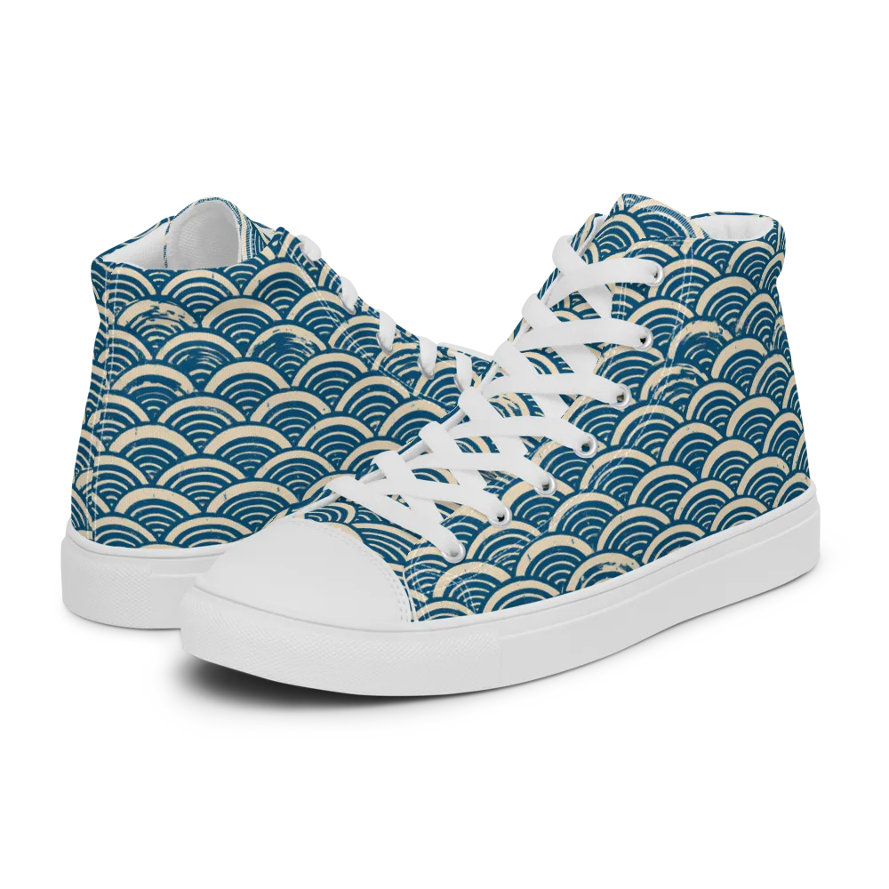 Midnight Wavecrest on Women's High Top Canvas Shoes — Left