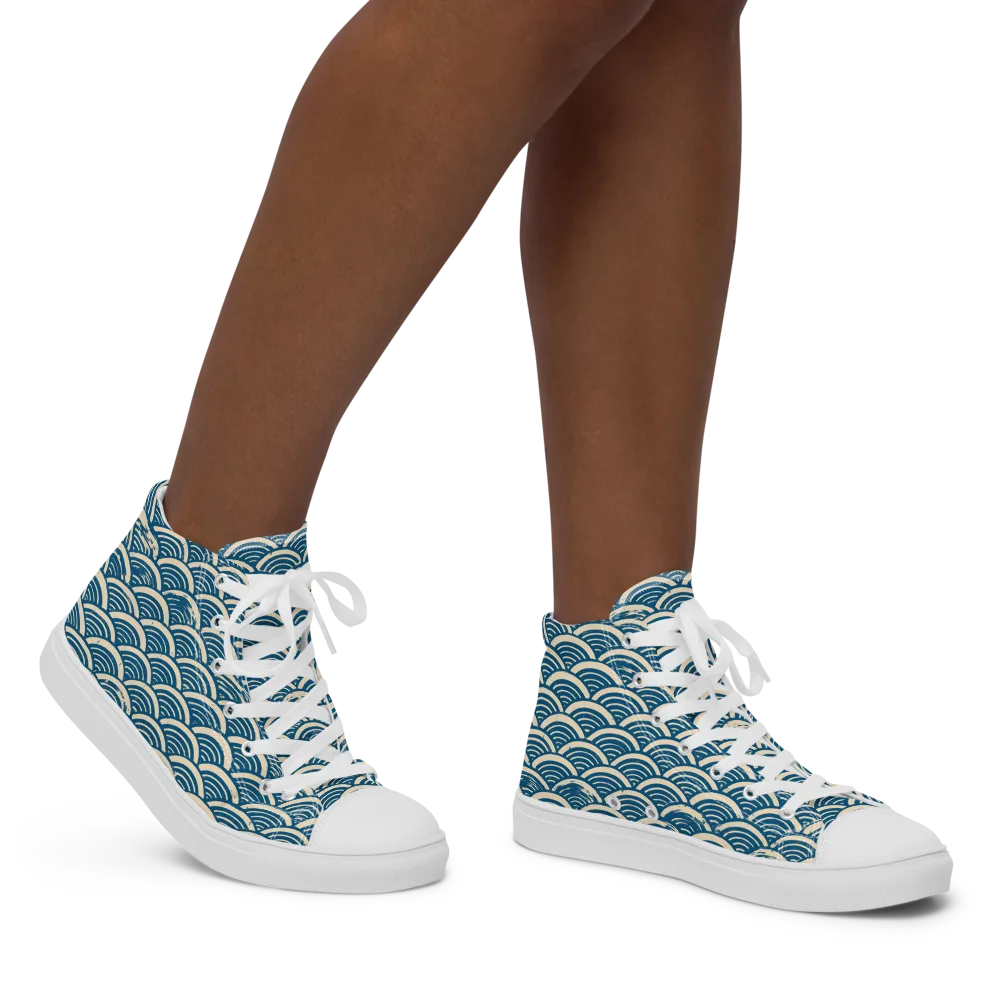 Midnight Wavecrest on Women's High Top Canvas Shoes — Right