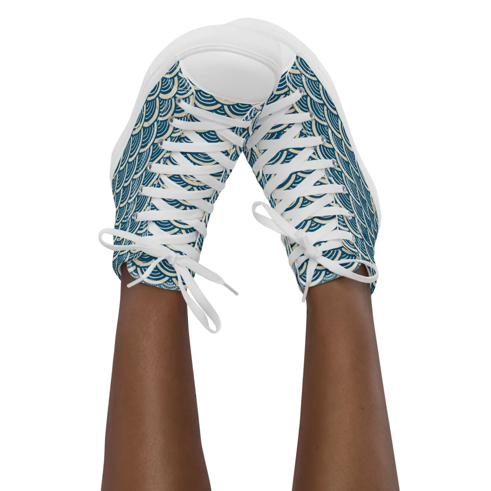 Midnight Wavecrest on Women's High Top Canvas Shoes — Front