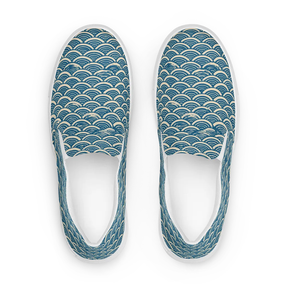 Midnight Wavecrest on Men's Slip-On Canvas Shoes — Front