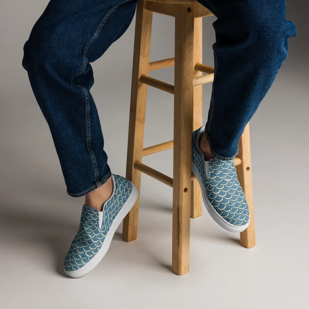 Midnight Wavecrest on Men's Slip-On Canvas Shoes — Front