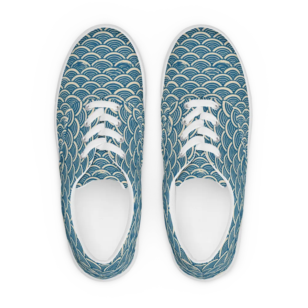 Midnight Wavecrest on Men's Lace-Up Canvas Shoes — Front