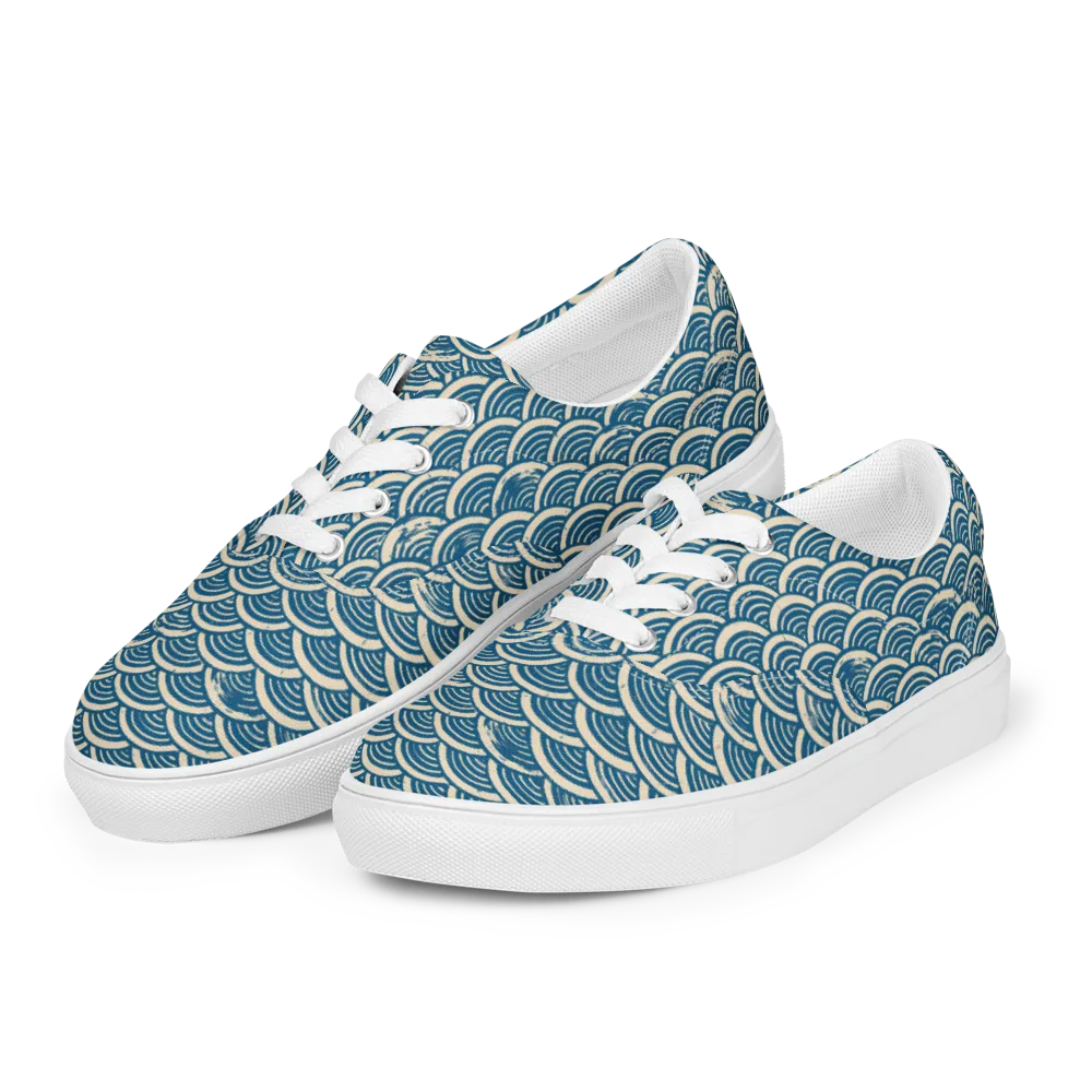Midnight Wavecrest on Men's Lace-Up Canvas Shoes — Left Front