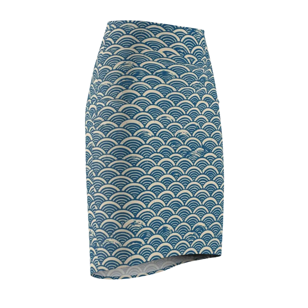 Midnight Wavecrest on Pencil Skirt — Front Side