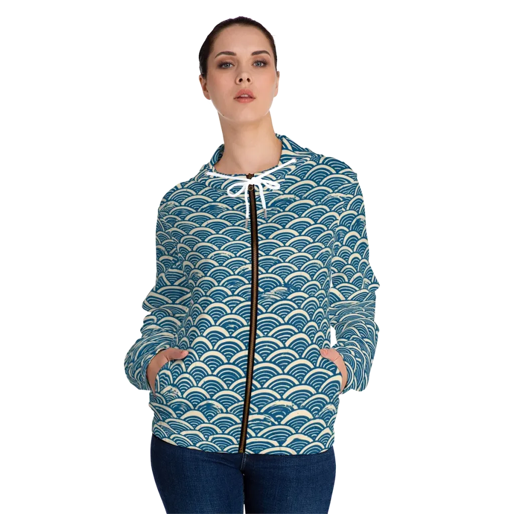 Midnight Wavecrest on Women's Full-Zip Hoodie — Front On Person