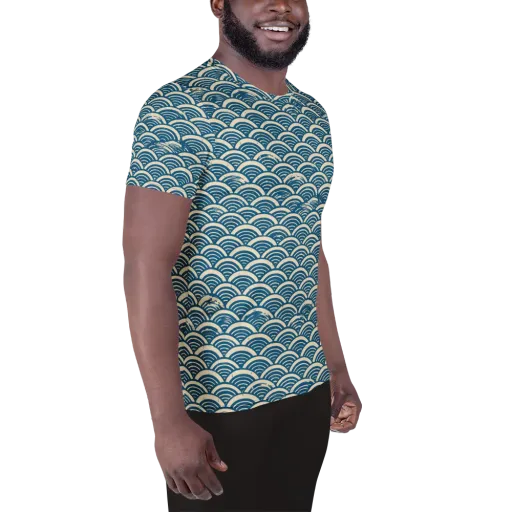 Midnight Wavecrest on a Men's Athletic T-Shirt