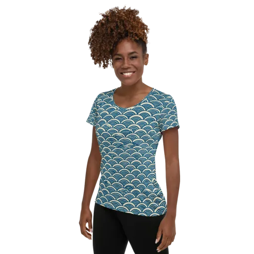 Midnight Wavecrest on a Women's Athletic T-Shirt