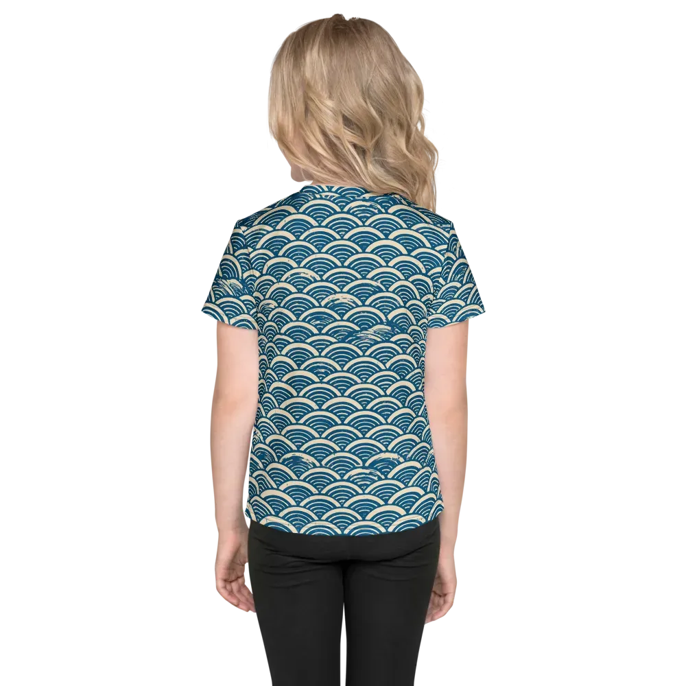 Midnight Wavecrest on Kids Crew Neck T-Shirt — Back