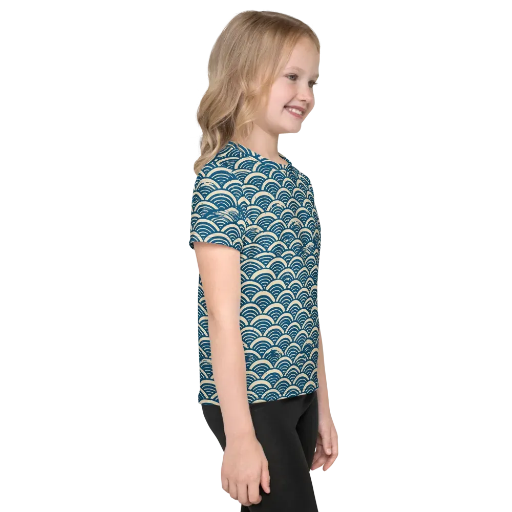 Midnight Wavecrest on Kids Crew Neck T-Shirt — Right
