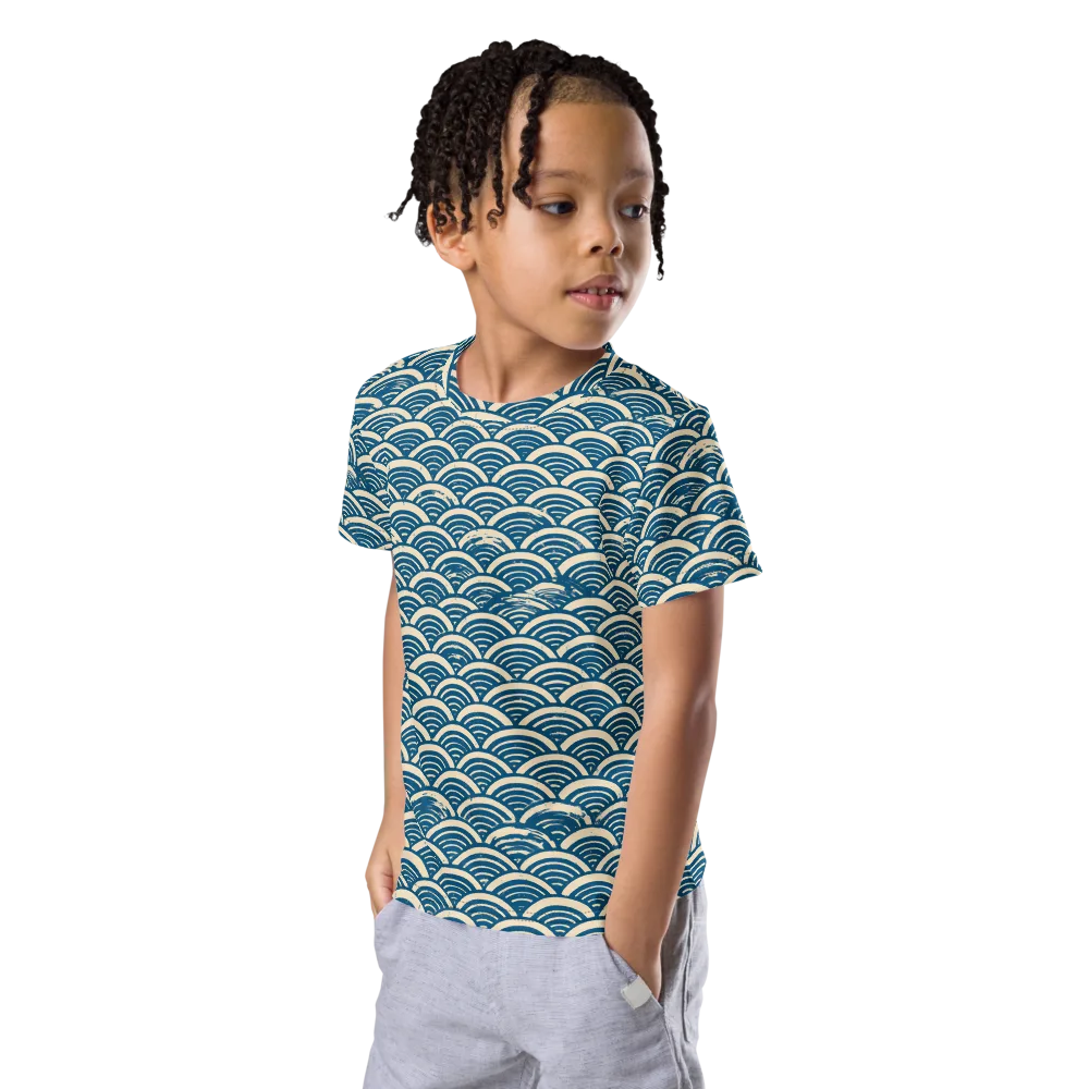 Midnight Wavecrest on Kids Crew Neck T-Shirt — Left Front