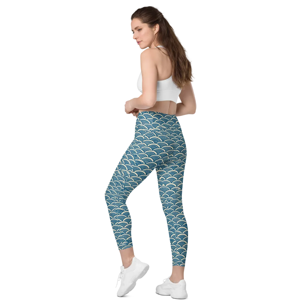 Midnight Wavecrest on Leggings with Pockets — Left Back
