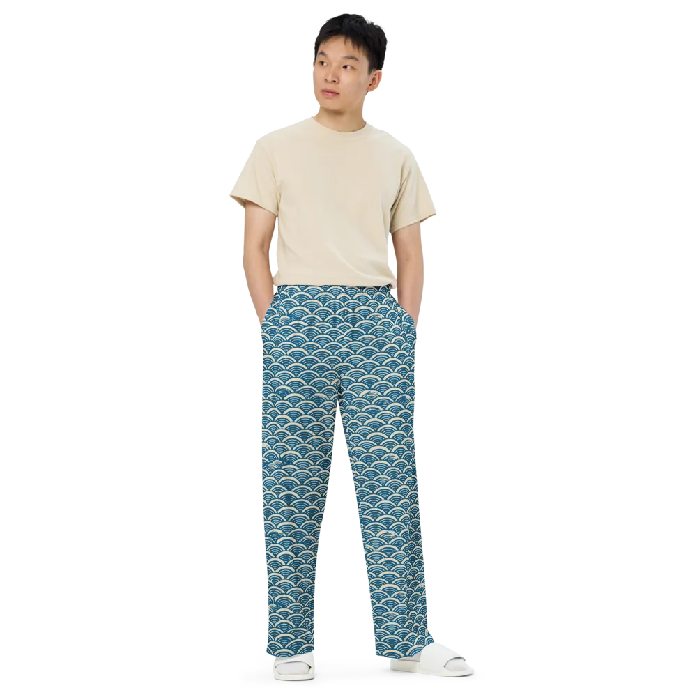Midnight Wavecrest on Wide-Leg Pants — Front