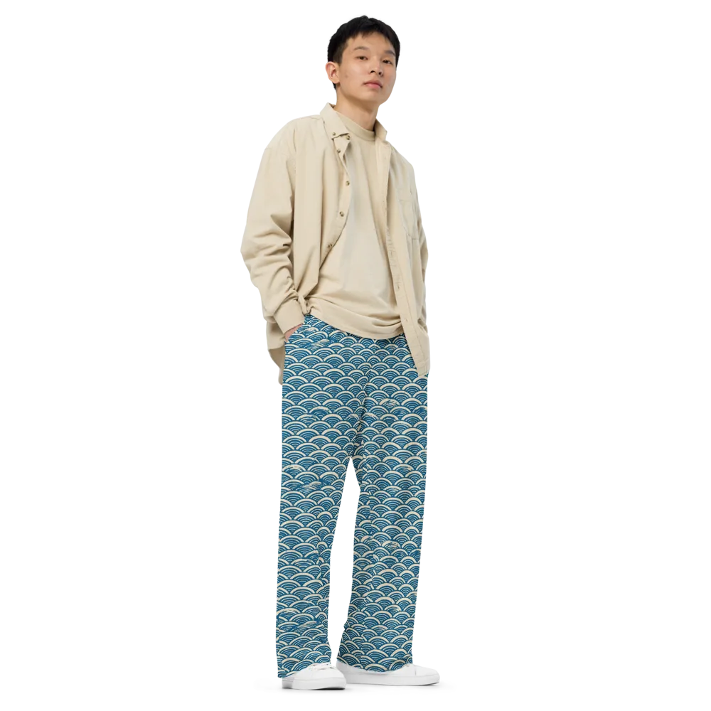 Midnight Wavecrest on Wide-Leg Pants — Right Front