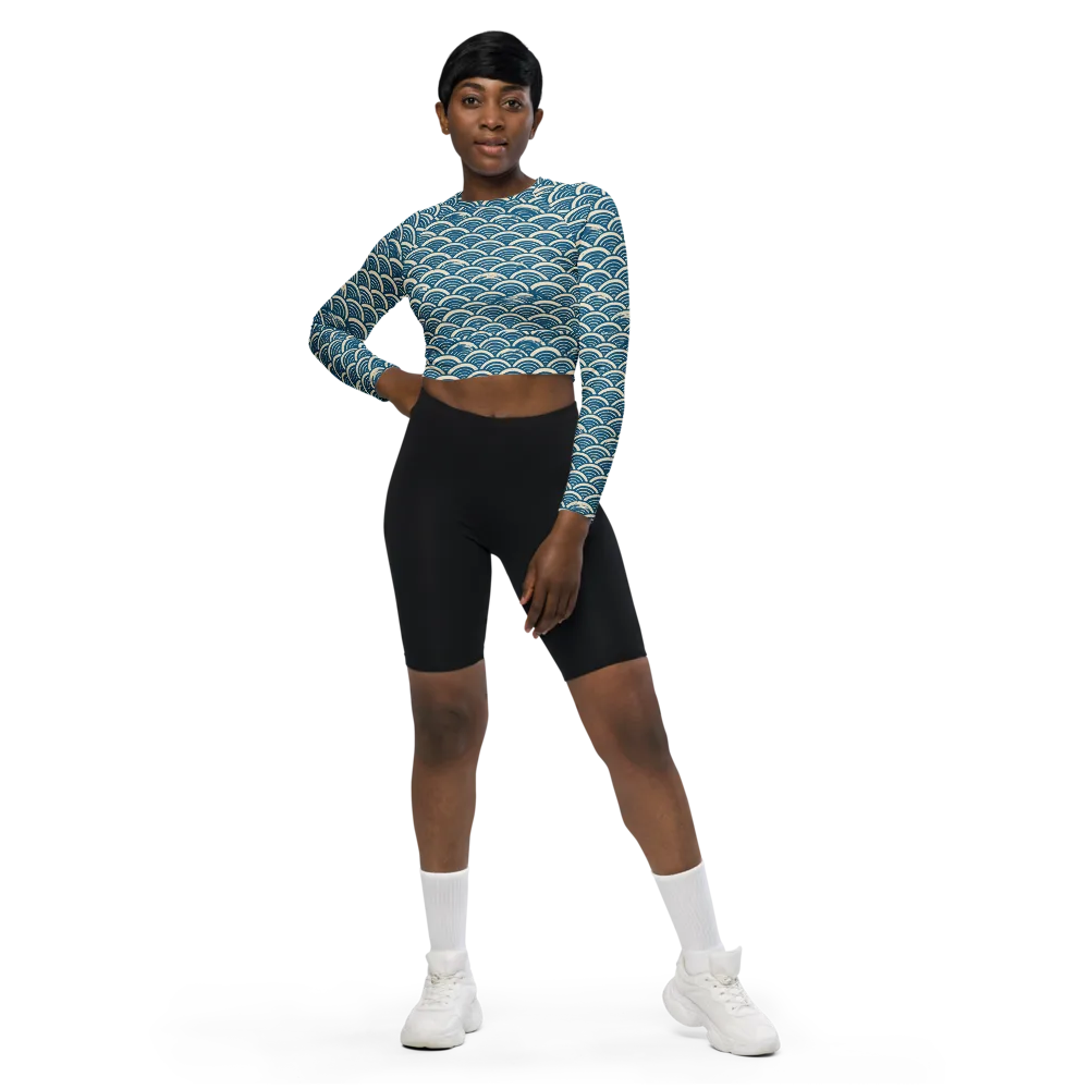 Midnight Wavecrest on Long Sleeve Crop Top — Front