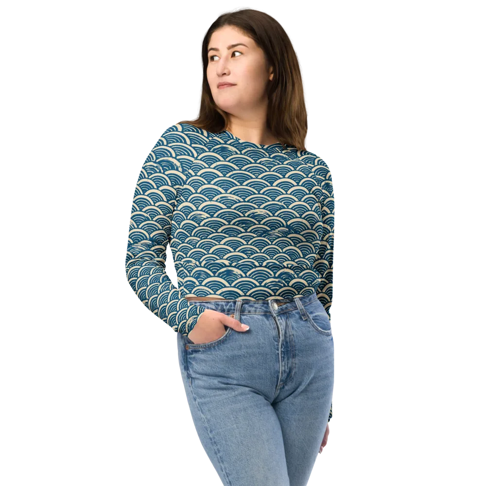 Midnight Wavecrest on Long Sleeve Crop Top — Front